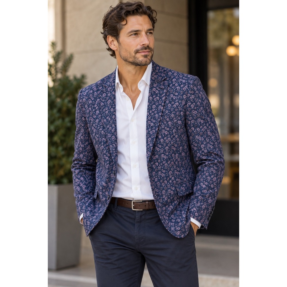 John Varvatos Star USA Luxe Mens 36 Floral Blazer Navy Blue Purple Sport Coat